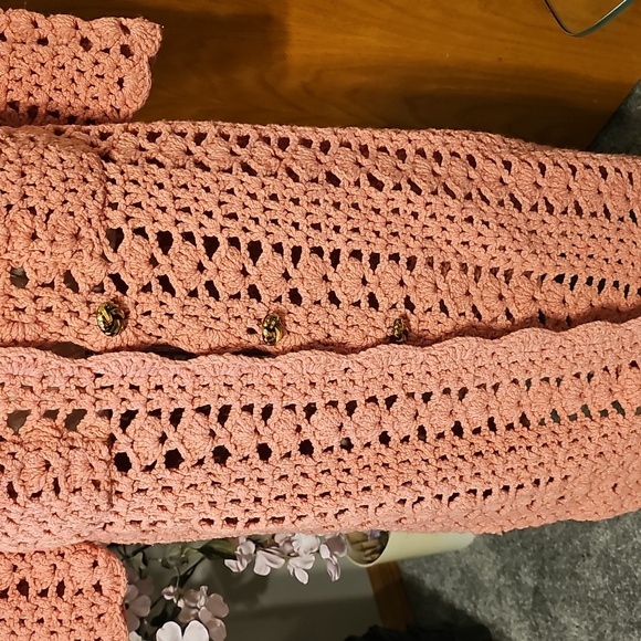 Anthropologie Pink Crochet Cardigan Sweater - Picture 5 of 12
